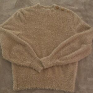 Banana Republic Fuzzy Beige Sweater with Gold Buttons